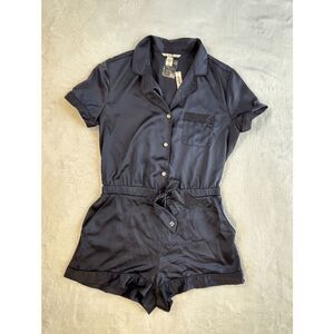 Victoria's Secret Satin Like One Piece Romper Sleep Piece NWT Size M, Dark Blue